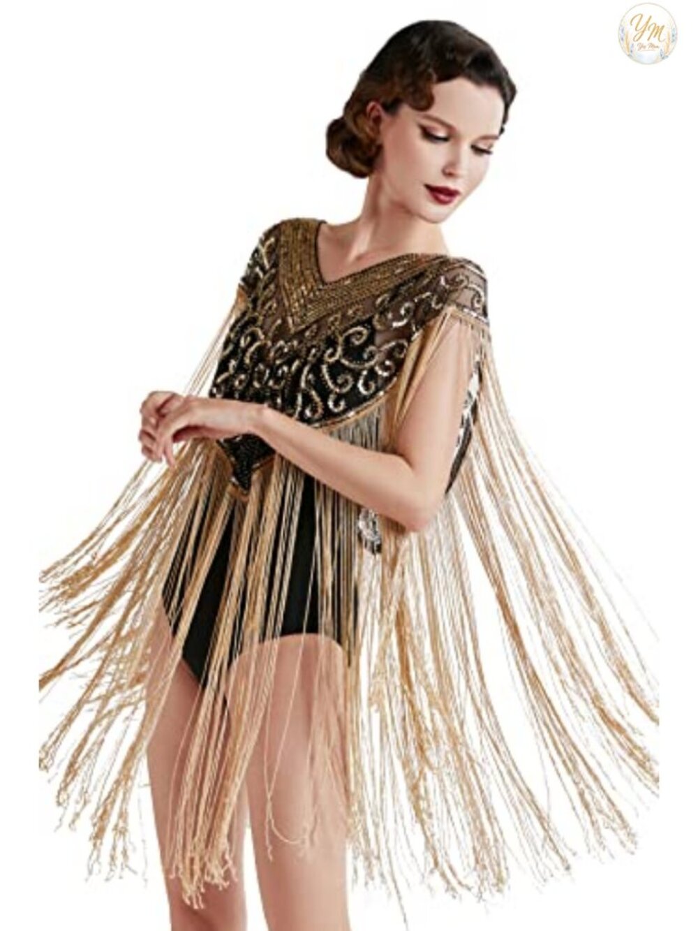 1920s Fringed Sequin Evening Cape Shawl Wrap Cover Up